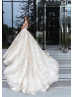 Cap Sleeve Beaded Tulle Cathedral Glitter Wedding Dress